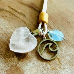 Heart Shaped Clear Quartz and Silver Wave Charm Necklace